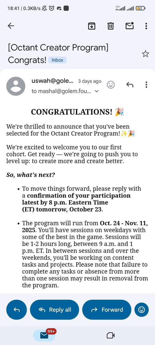 Education never ends.

It’s something that continues for the rest of our lives and whenever I get the opportunity to learn, I grab it with full force!

I’m excited to share that I got accepted into the Octant Creator Program, which will run for two weeks!