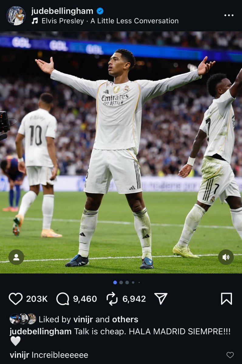 MarioHurtadoRM's tweet photo. JUDE BELLINGHAM EN INSTAGRAM “HABLAR ES BARATO” DIOS ESTOY CACHONDO ODIAN A LAMINE YAMAL, CUANTO HONOR. https://t.co/bYSFiBDTvR