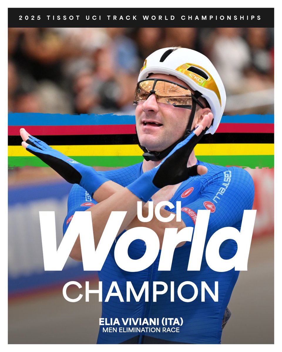 Elia Viviani 🇮🇹

2025 UCI Men's Elimination Race World Champion 🌈

📸 SWpix

#Santiago2025