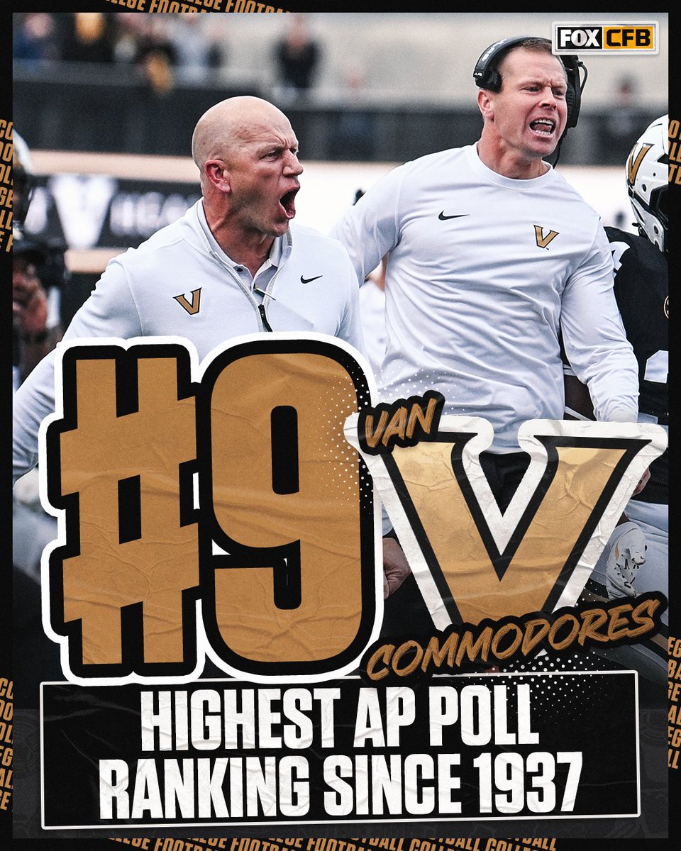 At No. 9 in the AP Poll, Vandy now has its highest ranking since 1937, when the Commodores reached a program high of No. 7 ⚓️👏