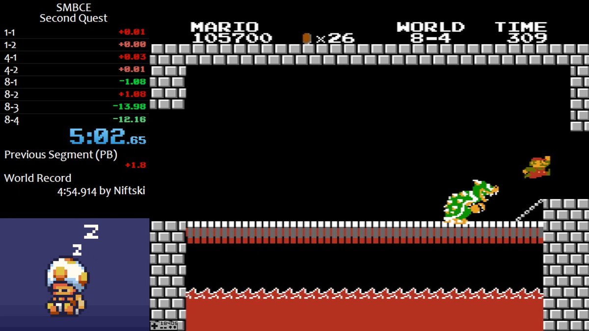 2 PB aujourd'hui sur le Hard Mode de Super Mario Bros. en Any% ! On va aller chercher ce 4:57 qui n'est plus qu'à quelques frames !