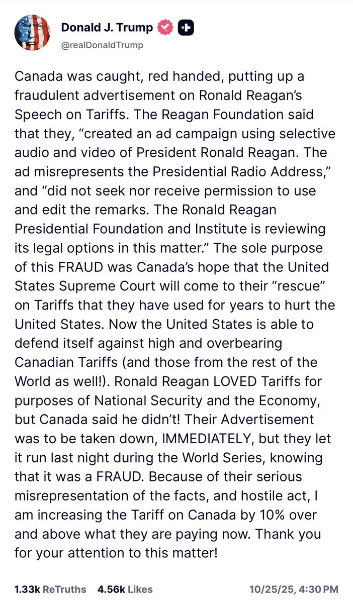 The tantrum tariff — where the president makes life even more expensive for the American people because his feelings got hurt. 

Makes sense.