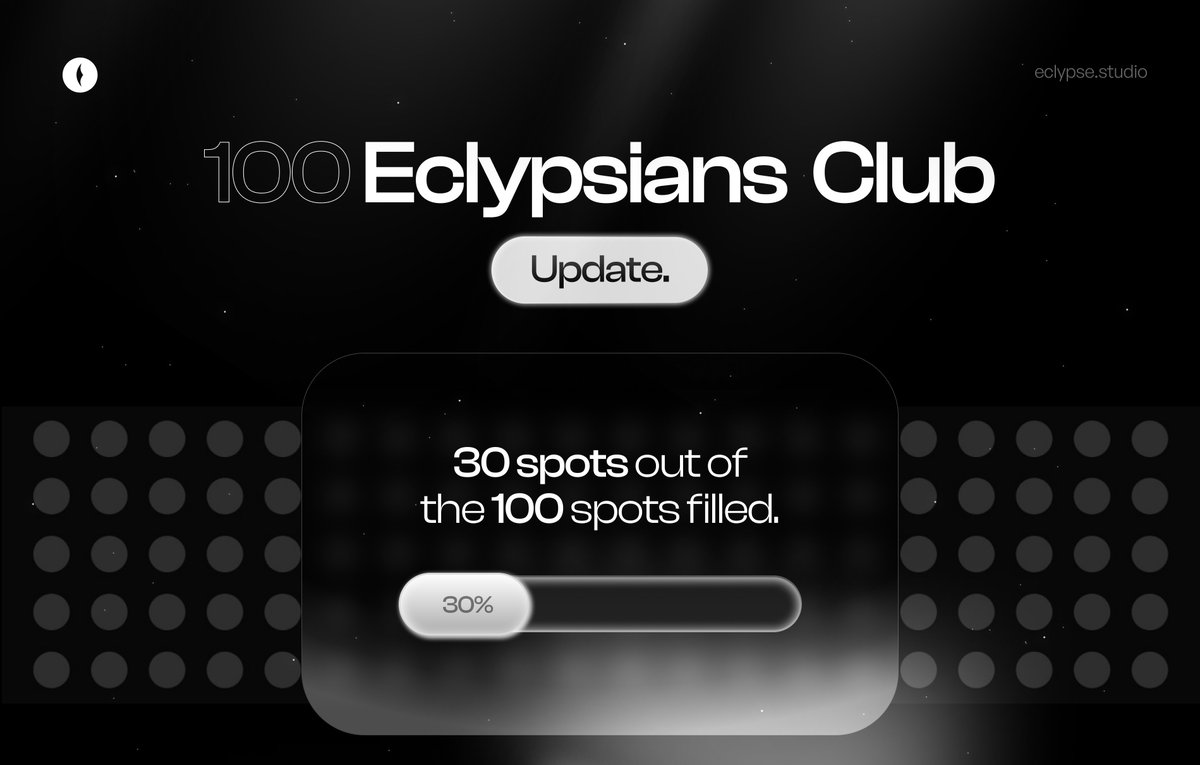 eclypseethereum's tweet image. Eclypse Embarks

🌑 30 out of the 100 spots filled!
 
Hi Eclypsians! We’re already 30 out of 100 spots filled for the Eclypsians Club and these are going fast.

Being an Eclypsian comes with the following benefits:
🪙 Free NFT
💰 30% revenue share from the Eclypse dashboard
💎…