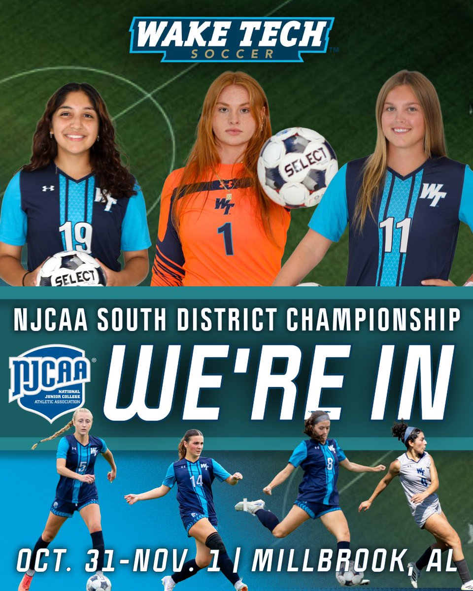 🚨WE'RE IN🚨
Our season continues next weekend in Millbrook, AL as we compete in the NJCAA South District Championship. We'll play Southern Union State in the semifinal on Friday at 2:00 ET/1:00 CT. #WakeTech 🦅⚽️