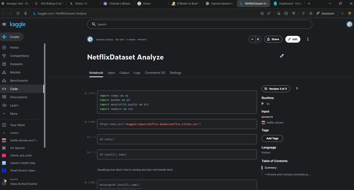 _keshav2008_'s tweet image. Day 62 of #360DaysOfCodeChallenge ร#TUFWinterArc ๐
๐ป Solved 2 Medium LeetCode challenges from @takeUforward_ 
๐ 30+ Calculus problemsโ
๐ Dug into the Netflix dataset like a data detective
๐ College assignment? Done and dusted
Grinding through the chaos, one day at a time ๐ช