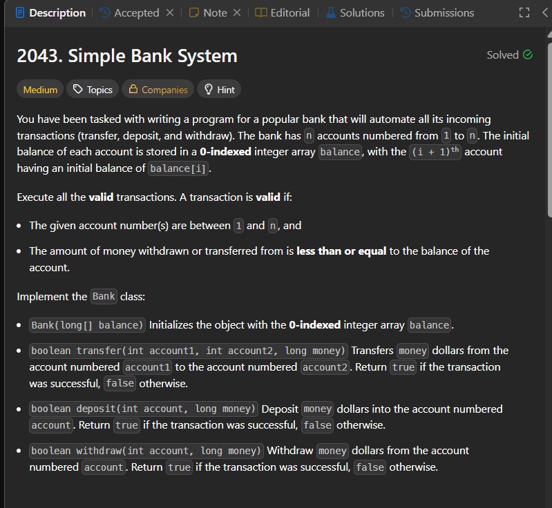 23GuptaSarthak's tweet image. 🚀 Day 72/101 of #100DaysOfCode
Solved “Bank Transactions” problem 💸
Implemented transfer, deposit, withdraw efficiently in O(1) ⚡
Learning consistency > motivation 💪
#LeetCode #DSA #CPlusPlus #CodingJourney