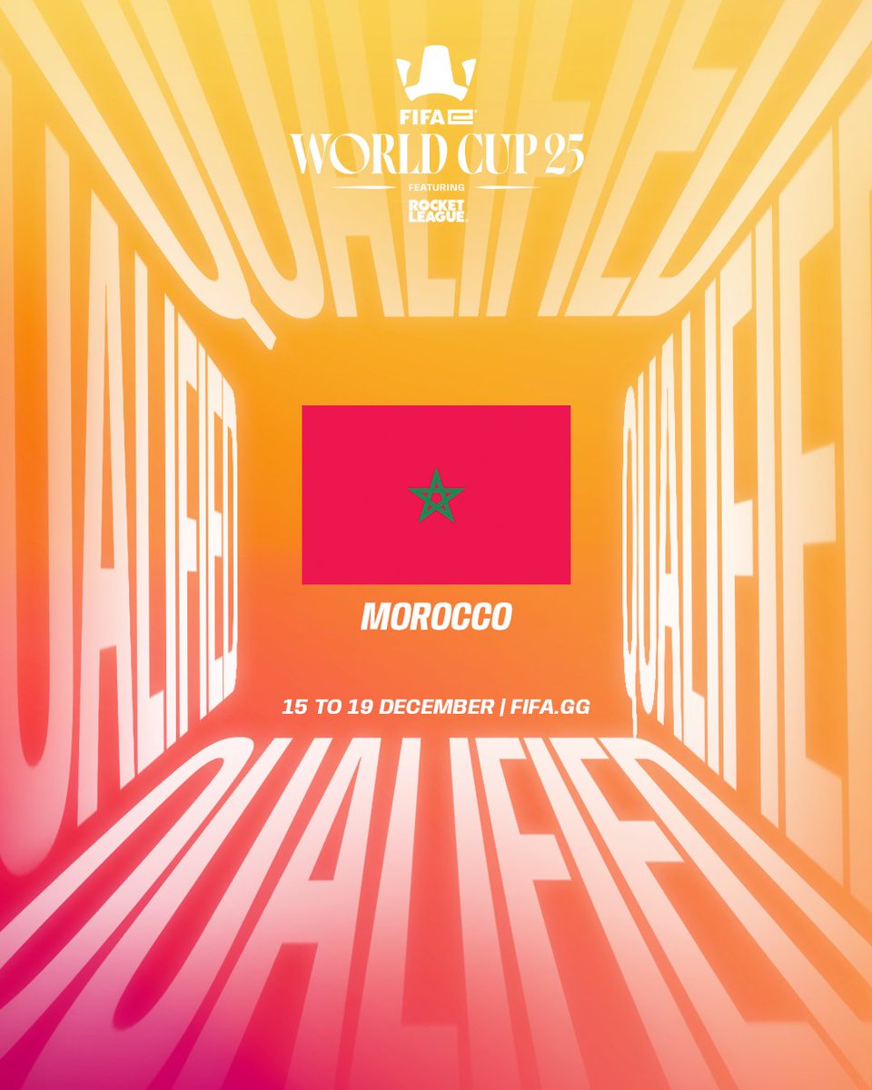 FIFAe's tweet image. Morocco has qualified for the FIFAe World Cup 25 featuring Rocket League! 🇲🇦

The semifinalists from last year&apos;s FIFAe Finals are heading back to Riyadh with @dralii897, @Nassrl_ and a new addition in @Skyrix_RL!

#FeWC #RocketLeague
