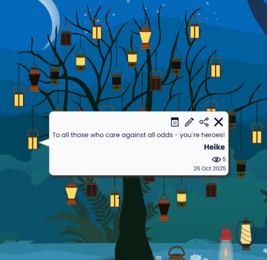 DogDeskAction's tweet photo. Heike lit a lantern and left a message on the #TheSilenced Lantern Tree 🕯️to show Turkey’s brave community carers they are not alone.    

It’s free to light a lantern, will you light one too? 
👉https://t.co/GwcZS9QLUx 

#CompassionIsNotACrime #WeKeepTheirNames https://t.co/AYdp1ij9Fg