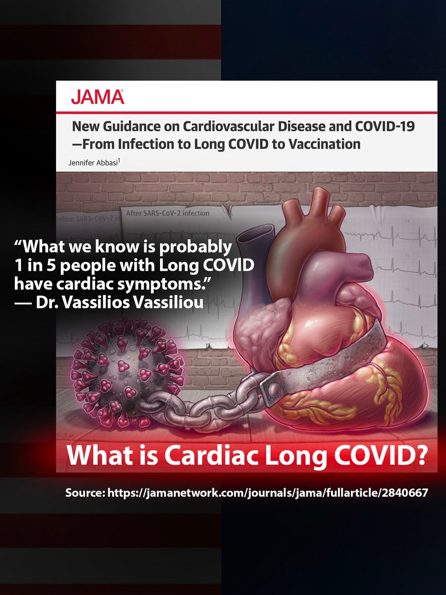 1 in 5 people with #LongCOVID likely have cardiac symptoms! According to Dr. <a href="/vass_vassiliou/">Vass Vassiliou</a>, who led the European Society of Cardiology in the creation of a guidance* on COVID–associated heart injury, Cardiac Long COVID is very common! (<a href="/JAMANetwork/">JAMA Network</a>)🧵
instagram.com/p/DQR-stLkc7m/