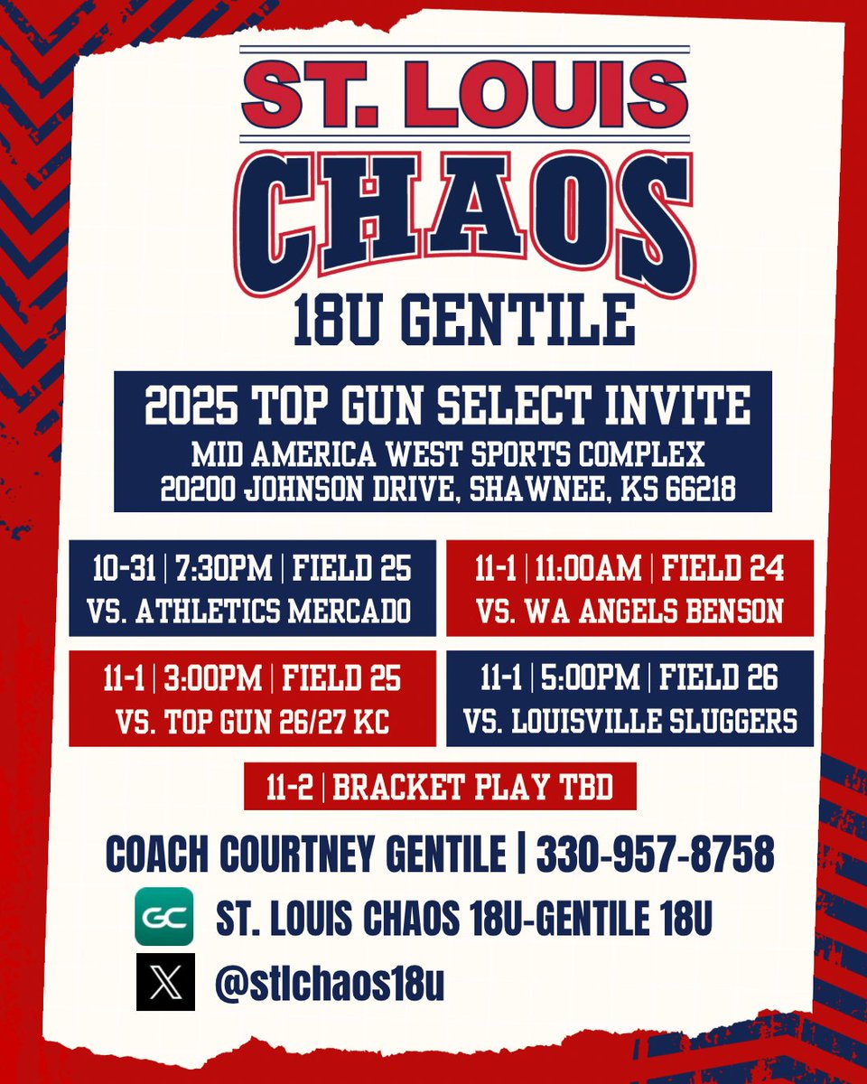 stlchaos18u's tweet image. We are off to Shawnee, KS next weekend for the Top Gun Select Invitational. Come watch us play!
