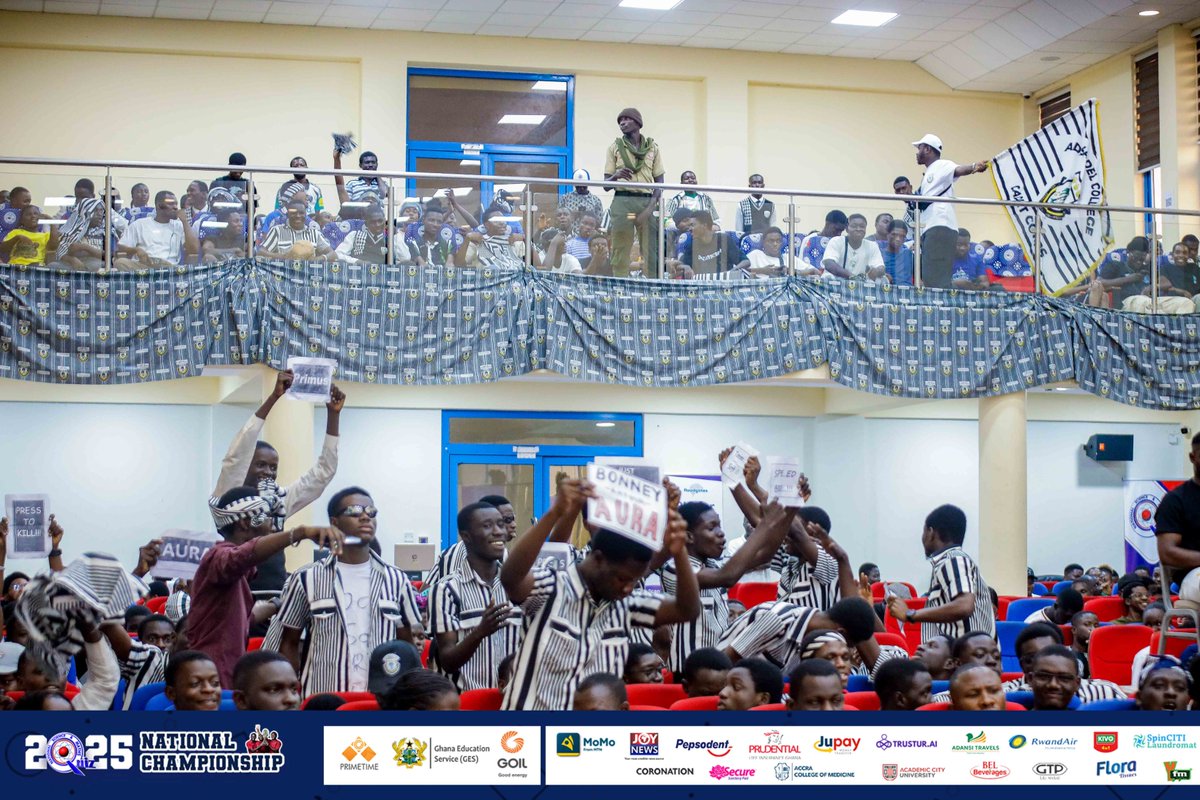 NSMQGhana's tweet image. SGS AUDITORIUM:
End of contest.
Adisadel College: 82pts
St. Hubert Seminary SHS: 24pts
Serwaa Nyarko Girls’ SHS: 24pts
An outstanding performance from Adisadel College, congratulations for advancing to the quarterfinal stage of the competition.
#NSMQ2025 #NSMQOneEighth…
