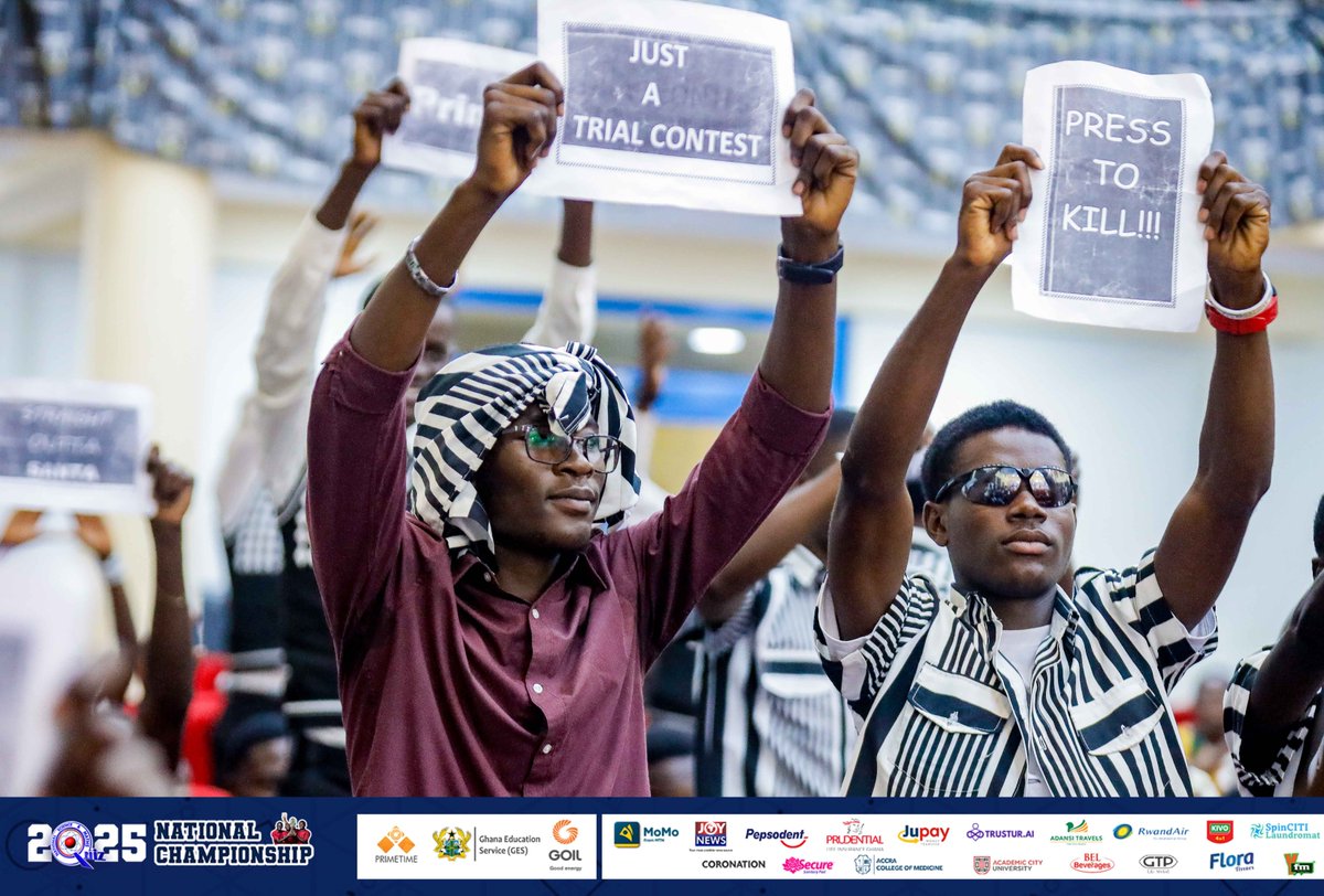 NSMQGhana's tweet image. SGS AUDITORIUM:
End of contest.
Adisadel College: 82pts
St. Hubert Seminary SHS: 24pts
Serwaa Nyarko Girls’ SHS: 24pts
An outstanding performance from Adisadel College, congratulations for advancing to the quarterfinal stage of the competition.
#NSMQ2025 #NSMQOneEighth…