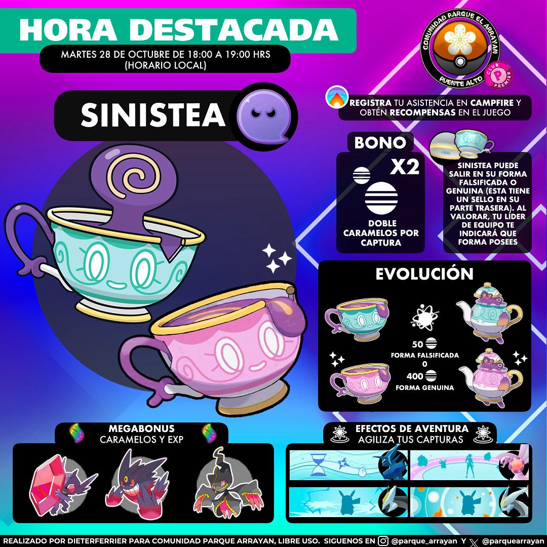 ParqueArrayan's tweet image. Hora Destacada: Sinistea
Martes 28 de octubre, de 18:00 a 19:00 hrs.