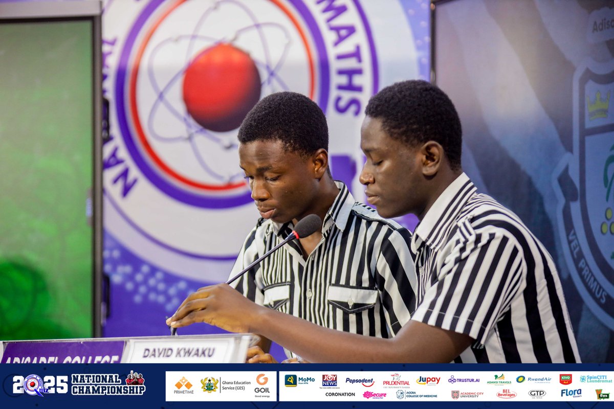 NSMQGhana's tweet image. SGS AUDITORIUM:
End of contest.
Adisadel College: 82pts
St. Hubert Seminary SHS: 24pts
Serwaa Nyarko Girls’ SHS: 24pts
An outstanding performance from Adisadel College, congratulations for advancing to the quarterfinal stage of the competition.
#NSMQ2025 #NSMQOneEighth…