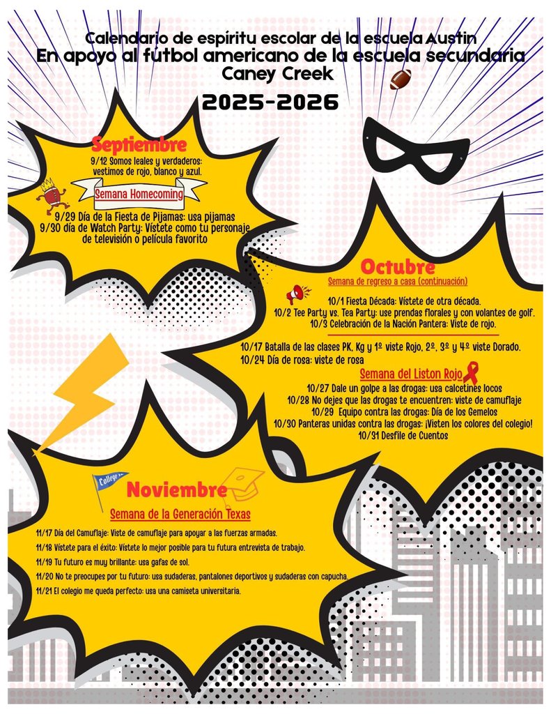 In case you missed the Fall Dress Up Calendar in our newsletters- join us for Red Ribbon Week this week!
