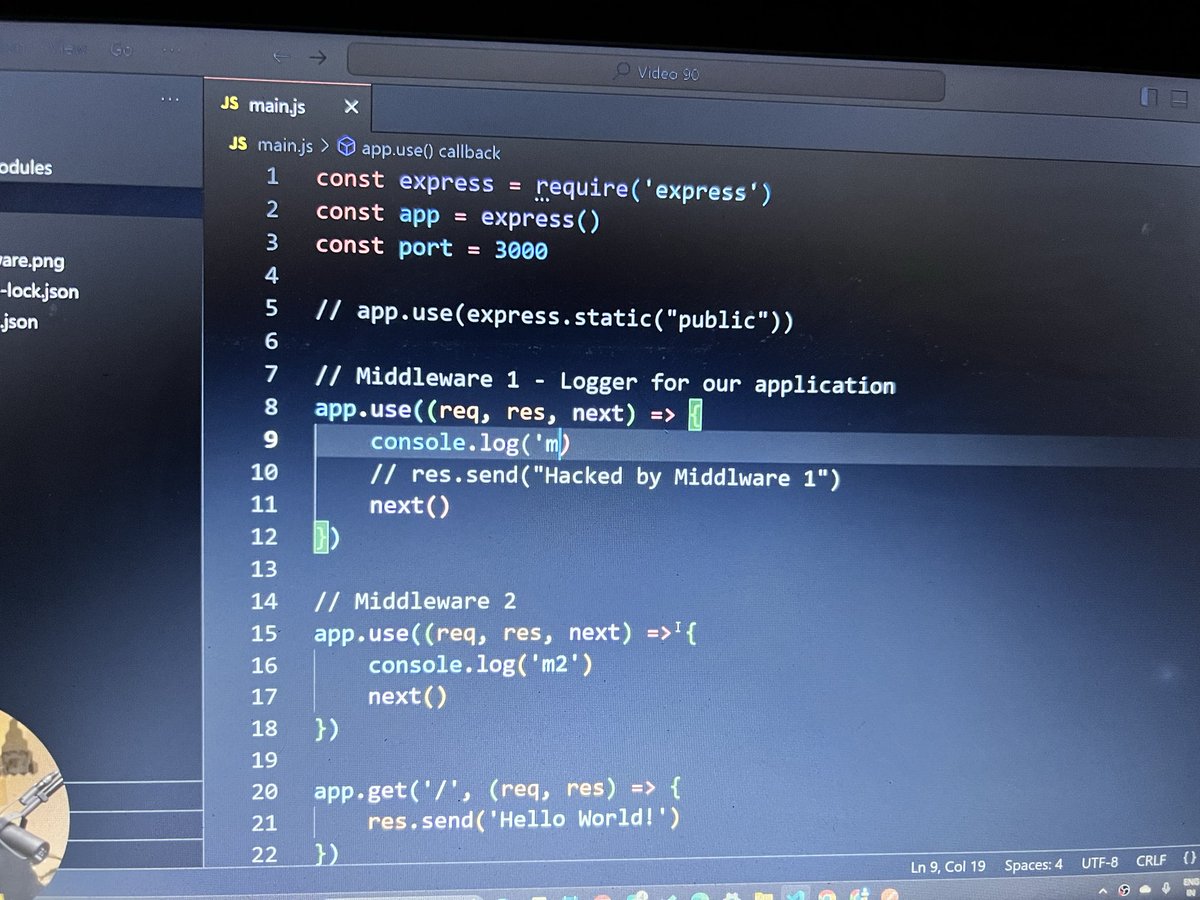 therahul4402's tweet image. Today I learned about Middlewares in Express.js: they’re like the secret agents of your server intercepting requests, doing stuff, and passing them along.🕵️♂️
Without them, your routes would be lost like me on Monday mornings. 😅 #NodeJS #ExpressJS #webdevelopmentframework 
@X