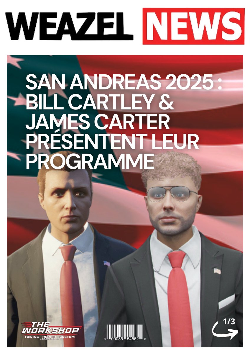 WZN_SA's tweet photo. 🟥 SAN ANDREAS 2025 : Bill Cartley &amp; James Carter présentent leur programme

#CartleyCarter2025 #BillCartley #JamesCarter #PartiRépublicain #SanAndreas2025 #UnirNosForces #ÉtatPlusFort https://t.co/C8Wt8tHLAE