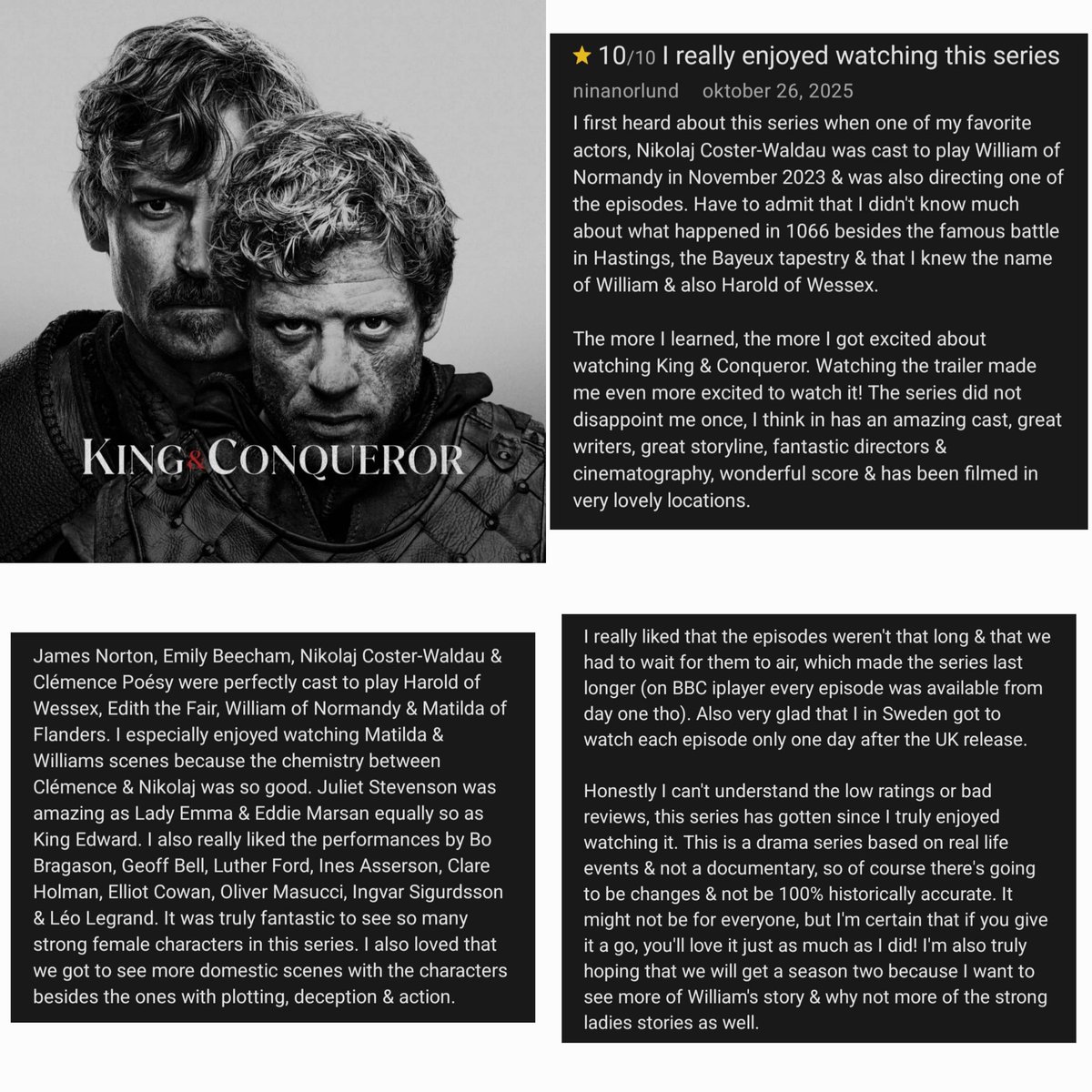 NinaNorlund's tweet image. I finally finished writing my IMDb review for #KingAndConqueror 🛡🤴⚔️ tonight

#NikolajCosterWaldau #JamesNorton