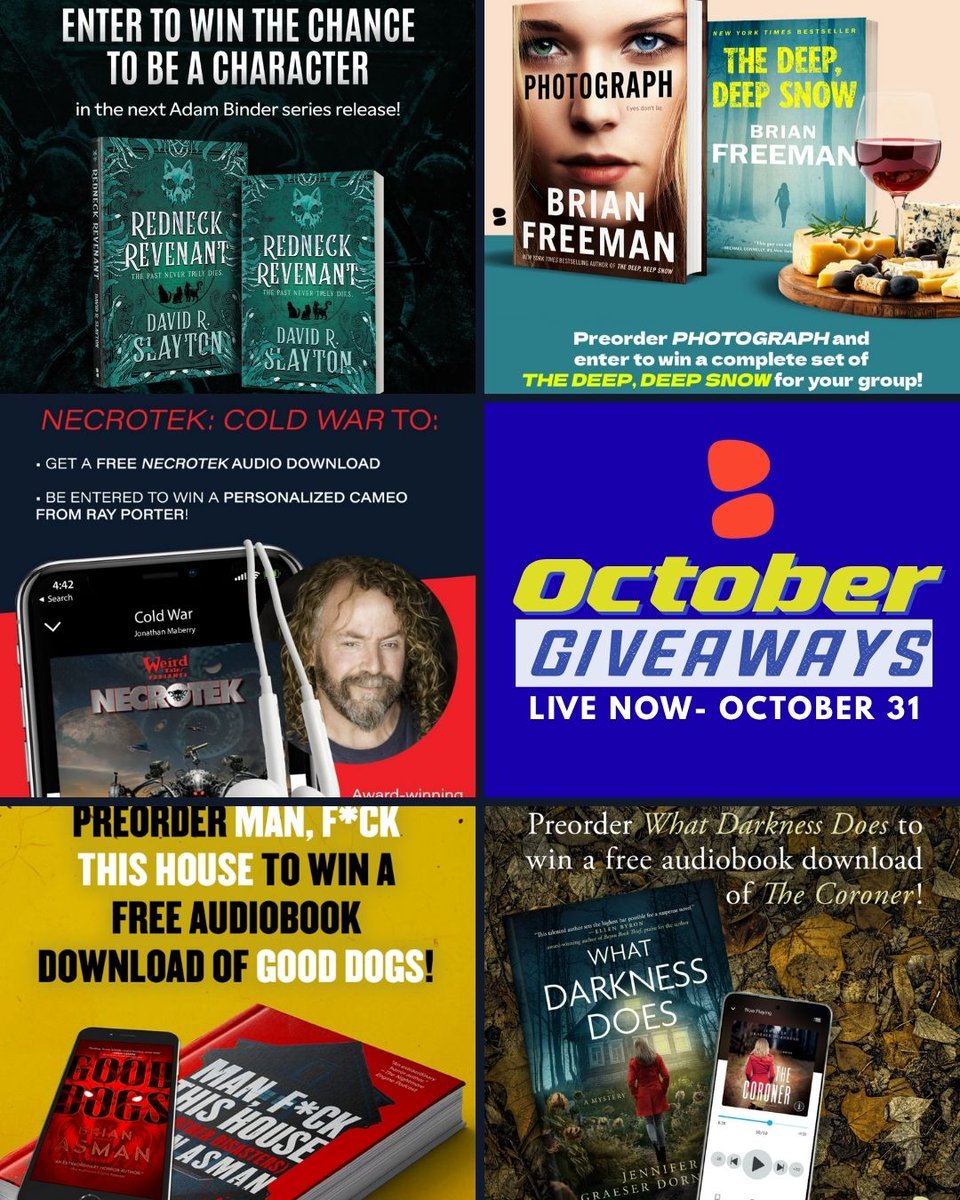 Blackstone Publishing (@blackstoneaudio) on Twitter photo 📚5 Giveaways. 5 Books. 5 Days Left.⏰
The clock’s ticking—this month's giveaways from @jonathanmaberry, <a href="/bfreemanbooks/">Brian Freeman</a>, <a href="/drslayton/">David R Slayton</a>, <a href="/thebrianasman/">Brian Asman ON HIATUS</a>, & #JennoferGraeserDornbush vanish at midnight on 10/31! 👀🎃
Don’t let these treats turn to tricks—ENTER: blackstonepublishing.com 📚5 Giveaways. 5 Books. 5 Days Left.⏰
The clock’s ticking—this month's giveaways from @jonathanmaberry, <a href="/bfreemanbooks/">Brian Freeman</a>, <a href="/drslayton/">David R Slayton</a>, <a href="/thebrianasman/">Brian Asman ON HIATUS</a>, & #JennoferGraeserDornbush vanish at midnight on 10/31! 👀🎃
Don’t let these treats turn to tricks—ENTER: blackstonepublishing.com