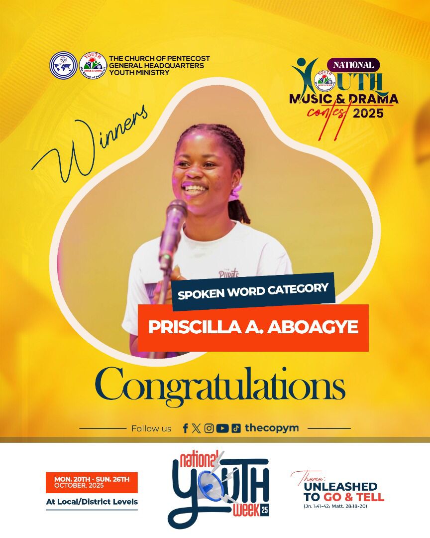 thecopym's tweet image. Congratulations to Priscilla A. Aboagye for winning the Spoken Word Category at #NYMDC2025!🎉

Keep speaking life and truth. The world is better for it.🤭

#NYWC25 | #GoAndTell | #PossessingTheNations