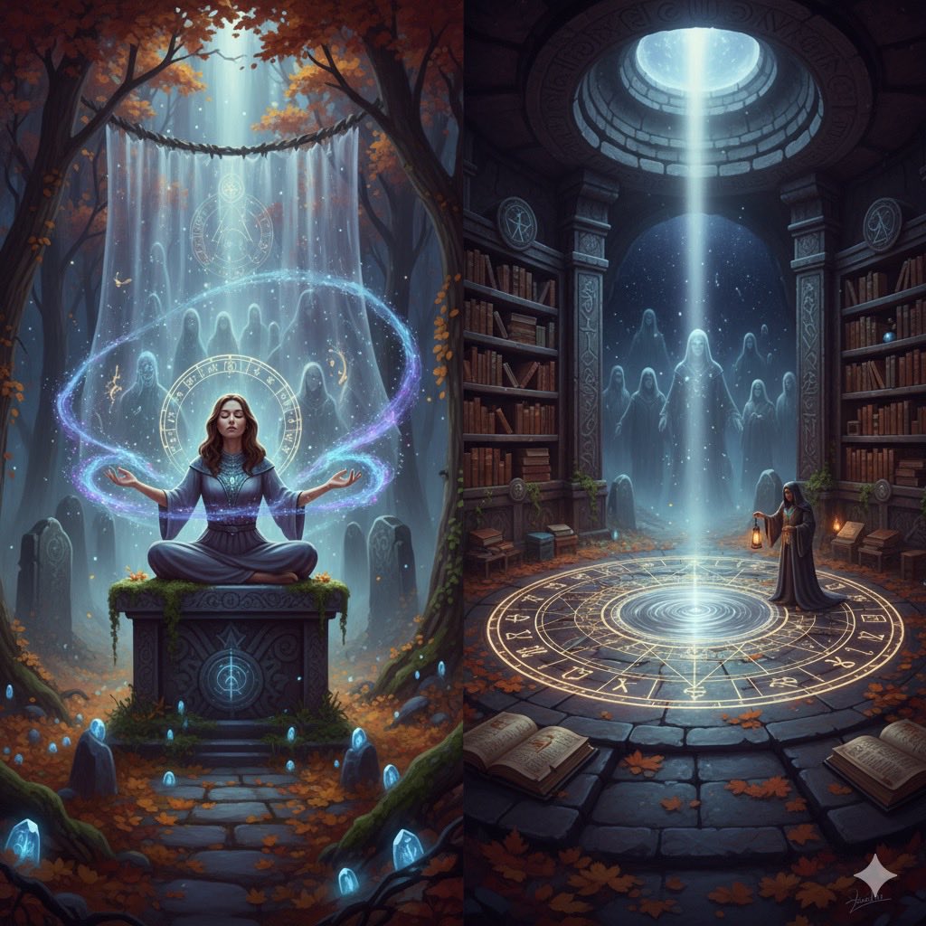 Hearthkeep252's tweet image. Misconceptions & Reclamations:
1. "Evil Spirits" vs. "Ancestral Guides": The construct's narrative often frames this time as one when "evil spirits" roam. The truth is far more nuanced. Samhain was a time to honor the ancestors—those who have transitioned from the physical realm.…