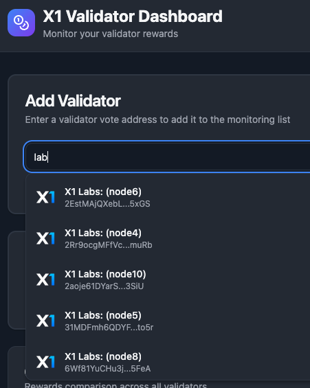 Now you can add a #X1 validator by name x1rewards.xyz
