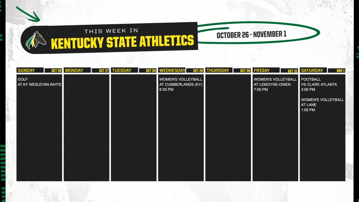 Here’s what’s coming up This Week in Kentucky State Athletics (Oct. 26 – Nov. 1)!

#KSUAthletics