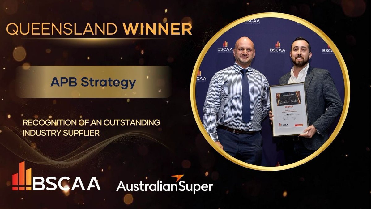 APBStrategy's tweet image. Honoured to share that on 17 Oct 2025, APB Strategy received the Excellence Award at the QLD 2025 Australian Super Excellence Awards from BSCAA! 🏆 Huge thanks to CEO Kim Puxty and team. Proud to help raise the bar in building services. 💪 #BSCAA #ExcellenceAward #TeamAPB
