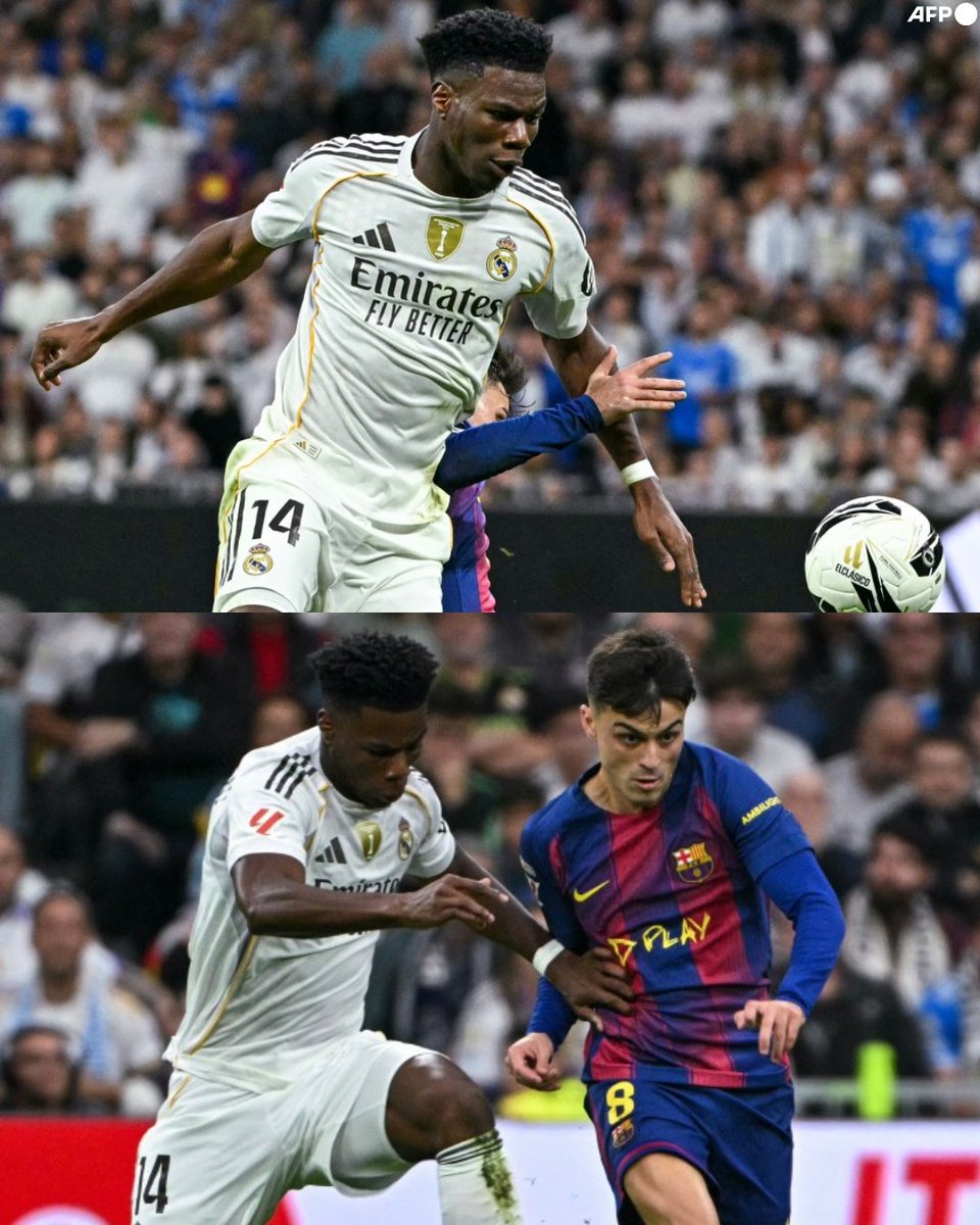 InvictosSomos's tweet photo. Con ustedes, el futbolista de campo con MÁS RECUPERACIONES (8) en El Clásico de España. Además, ganó 5 de los 6 duelos que sostuvo, completó 26 de los 29 pases que intentó y terminó involucrado en la expulsión de Pedri. Se habla poco sobre él, pero hoy, en un partido grande, Aurélien Tchouaméni volvió a responder. INFRAVALORADO.