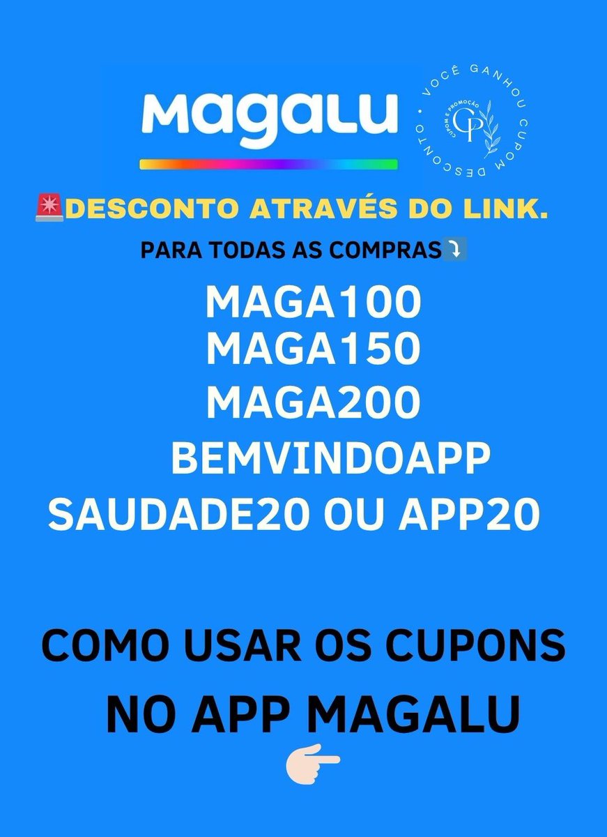 cupomdalaine's tweet image. Cupom Magalu Magazine Luiza 
Como usar os cupons no “APP Magalu” com a nova atualização 👇🏻👇🏻👇🏻
Entre pelo link⤵️
🛒 divulgador.magalu.com/6ENnXLMQ
Clica em ver PRODUTO!!!
E compre os produtos desejados aproveitado os cupons🥰