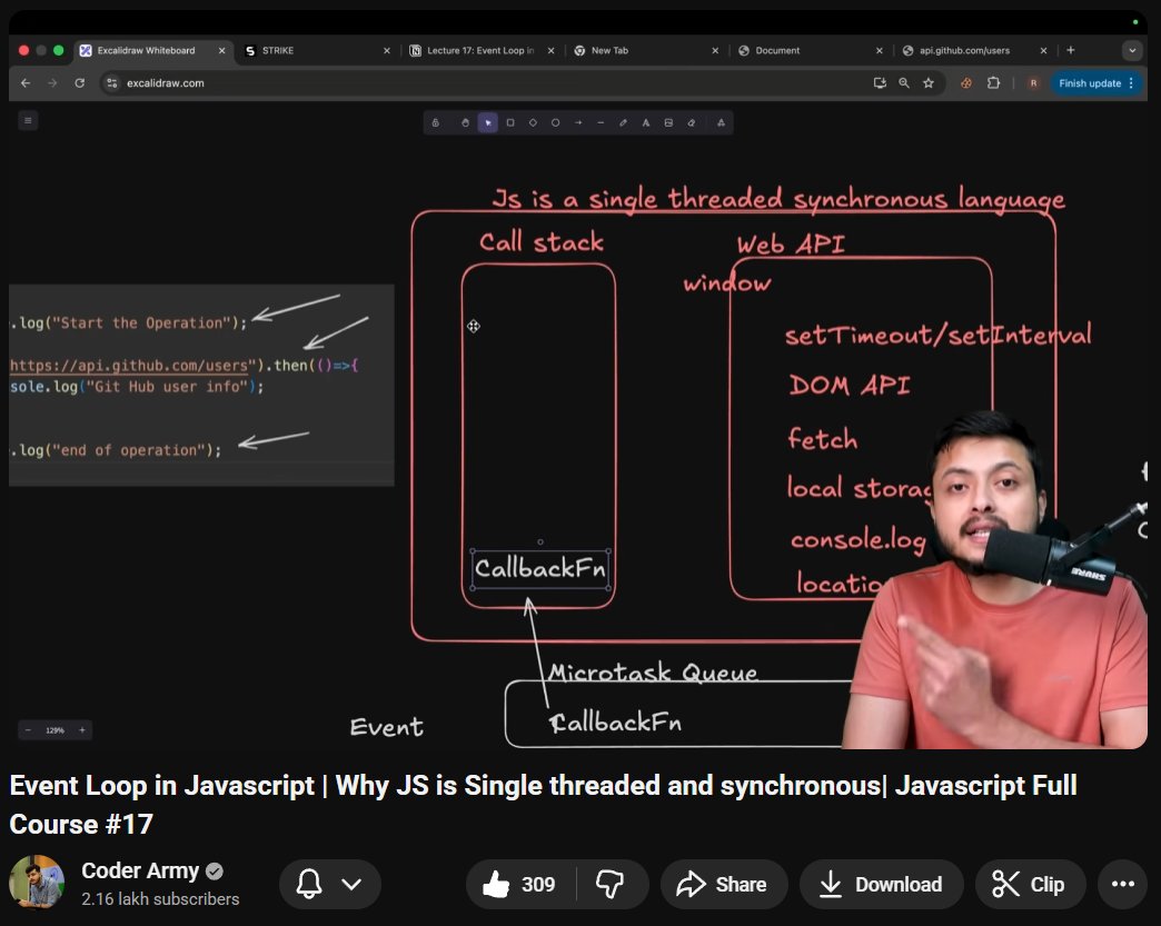 AvinasTweets's tweet image. Completed Lecture 17 on #JavaScript by
@rohit_negi9 bhaiya.   
Topics covered :
- JavaScript Engine &amp; Single Thread Concept
- What Makes JS Synchronous 
-Understanding Web APIs 
- Callback Queue &amp; Task Queue 
- Event Loop Explained