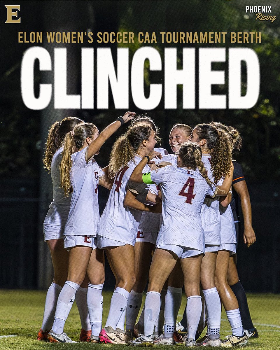 ElonWSoccer's tweet photo. 𝑾𝒆’𝒓𝒆 𝒊𝒏 🔒

With our draw today against Charleston, we have secured the No. 3 seed from the South Division in the CAA Tournament! We will travel to face No. 2 seed William &amp; Mary on Thursday! 

#PhoenixRising | #EUWSOC https://t.co/dbQncDUSOc