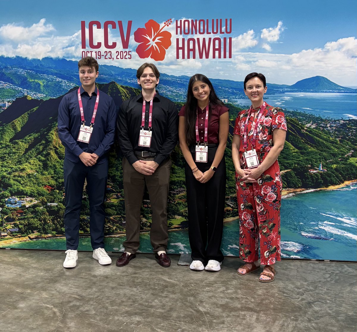 Thank you so much, <a href="/ColeKrudwig/">Cole Krudwig</a>, Sara Avila, Sean Dore, and Dr. Faith Kurtyka, for presenting our CFE-funded AI project at ICCV 2025 in Honolulu, Hawaii.

Thanks a lot to my amazing collaborator <a href="/acaguy/">Dr. Guy McHendry</a>. Special thanks to <a href="/CCAS_Dean/">Bridget Keegan, PhD</a>, Dr. Hendrickson, Dr. Strauss-Soukup,