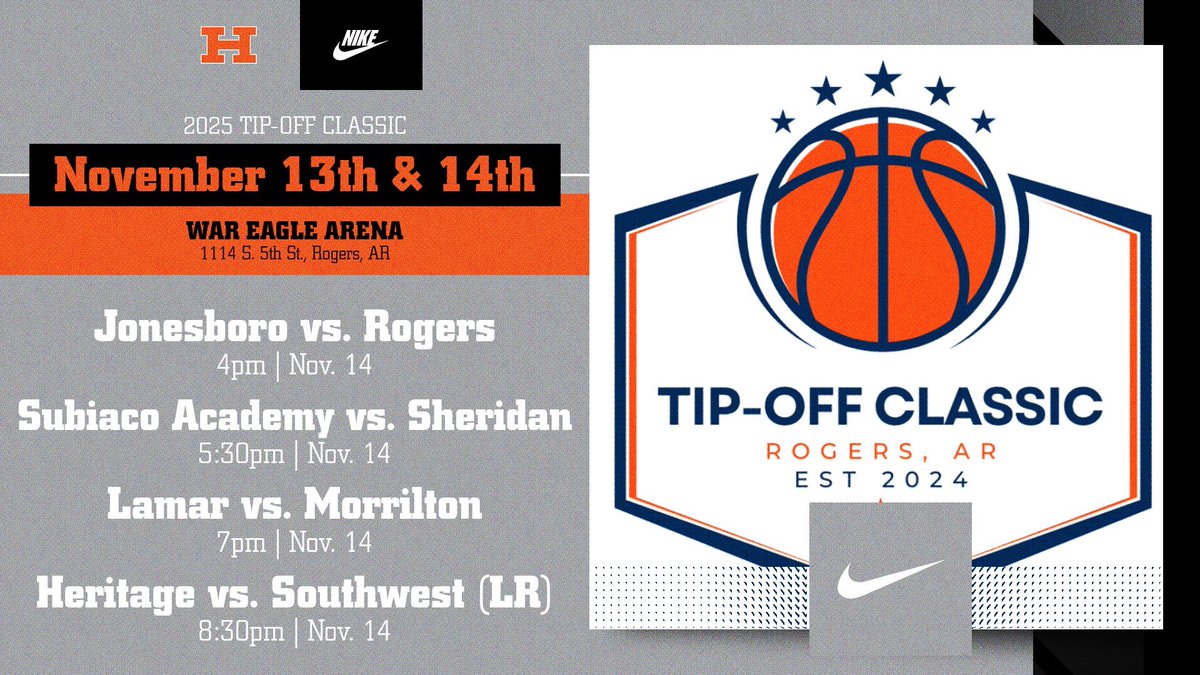Heritage_WarEagle_Hoops (@hoops_wareagle) on Twitter photo 2nd Annual Tip-Off Classic 
<a href="/War/">ً</a> Eagle Arena on the campus of Heritage High School
<a href="/Rogers1881/">City of Rogers, AR</a> <a href="/DTRogersInc/">DowntownRogersInc.</a> <a href="/D_R_F_M/">DowntownRogersFM</a> <a href="/PaulADrps/">RPS-Athletics</a> <a href="/RogersHeritage/">Rogers Heritage High School</a> <a href="/war_heritage/">Heritage Athletics</a> <a href="/CoachTommyDeff/">Tommy Deffebaugh</a> <a href="/keithzackery1/">Keith Zackery</a> <a href="/coachjoescott/">Joe Scott</a> <a href="/KalebMcanally/">Kaleb McAnally</a> <a href="/CoachOWarEagle/">Tom Olsen</a> <a href="/coachwesswift/">Wes Swift</a> <a href="/ChrisThreatt5/">Chris Threatt</a> <a href="/CoachTencleve/">Coach Tim Tencleve</a> 2nd Annual Tip-Off Classic 
<a href="/War/">ً</a> Eagle Arena on the campus of Heritage High School
<a href="/Rogers1881/">City of Rogers, AR</a> <a href="/DTRogersInc/">DowntownRogersInc.</a> <a href="/D_R_F_M/">DowntownRogersFM</a> <a href="/PaulADrps/">RPS-Athletics</a> <a href="/RogersHeritage/">Rogers Heritage High School</a> <a href="/war_heritage/">Heritage Athletics</a> <a href="/CoachTommyDeff/">Tommy Deffebaugh</a> <a href="/keithzackery1/">Keith Zackery</a> <a href="/coachjoescott/">Joe Scott</a> <a href="/KalebMcanally/">Kaleb McAnally</a> <a href="/CoachOWarEagle/">Tom Olsen</a> <a href="/coachwesswift/">Wes Swift</a> <a href="/ChrisThreatt5/">Chris Threatt</a> <a href="/CoachTencleve/">Coach Tim Tencleve</a>