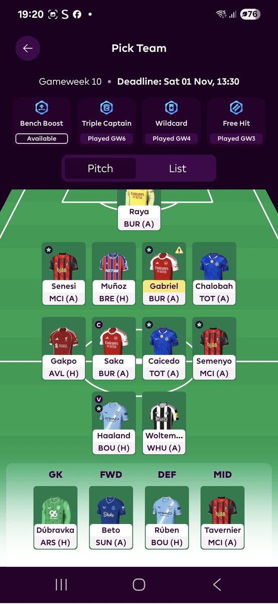 Annoying week but minimal damage Pedro out this week if over var wasnt a thing and hallands goal stood 🥲 11 point tavernier on the bench 🥲