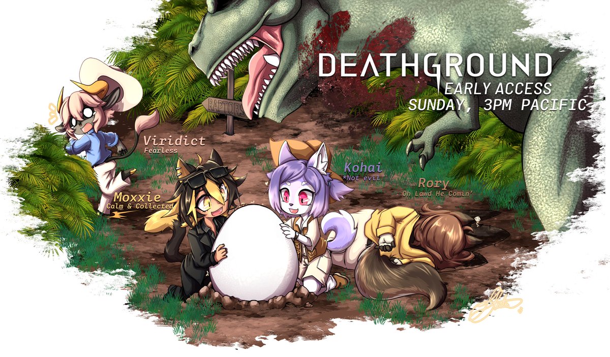 As y'all may have noticed yesterday, I'm feeling alot better! And today I'm excited to be doing another collab with <a href="/MoxxieSiix/">Moxxie 🐱</a>, <a href="/RoryStarr_/">Rory</a>, and <a href="/VirtualKohai/">Kohai 🐶 Dog VTuber 💜✨️</a>! We'll be playing #Deathground over on twitch! See y'all cuties then! ♡