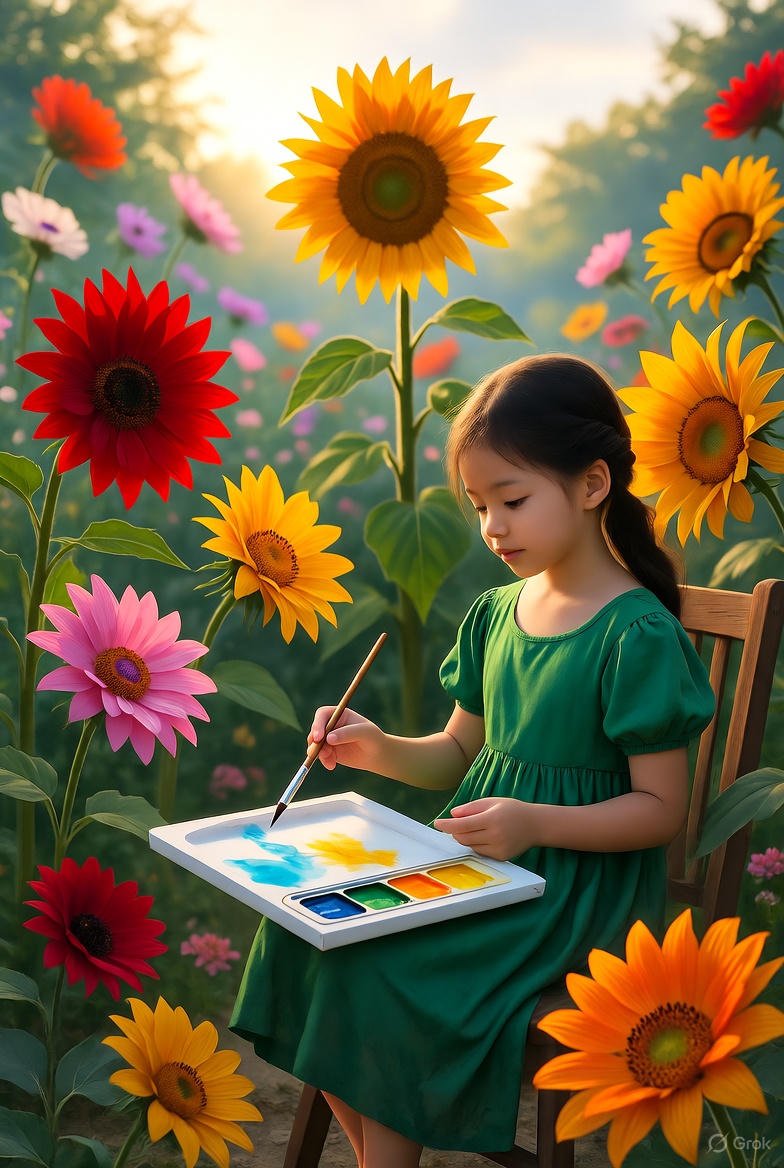 2026Learn8635's tweet photo. Under the moonlit sky, I paint my dreams amid flowers, with sunflowers whispering inspiration! 🌻✨ #AIArt #CreativeMinds #DigitalArt #ArtLovers #NightInspiration #AIInspired #SunflowerMagic #ArtisticJourney #ImaginationUnleashed #EveningVibes https://t.co/ITZ7xejVlZ