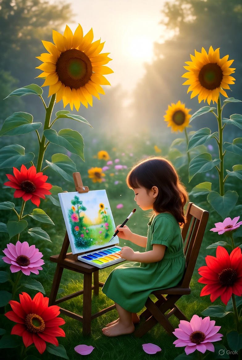 2026Learn8635's tweet photo. Under the moonlit sky, I paint my dreams amid flowers, with sunflowers whispering inspiration! 🌻✨ #AIArt #CreativeMinds #DigitalArt #ArtLovers #NightInspiration #AIInspired #SunflowerMagic #ArtisticJourney #ImaginationUnleashed #EveningVibes https://t.co/ITZ7xejVlZ
