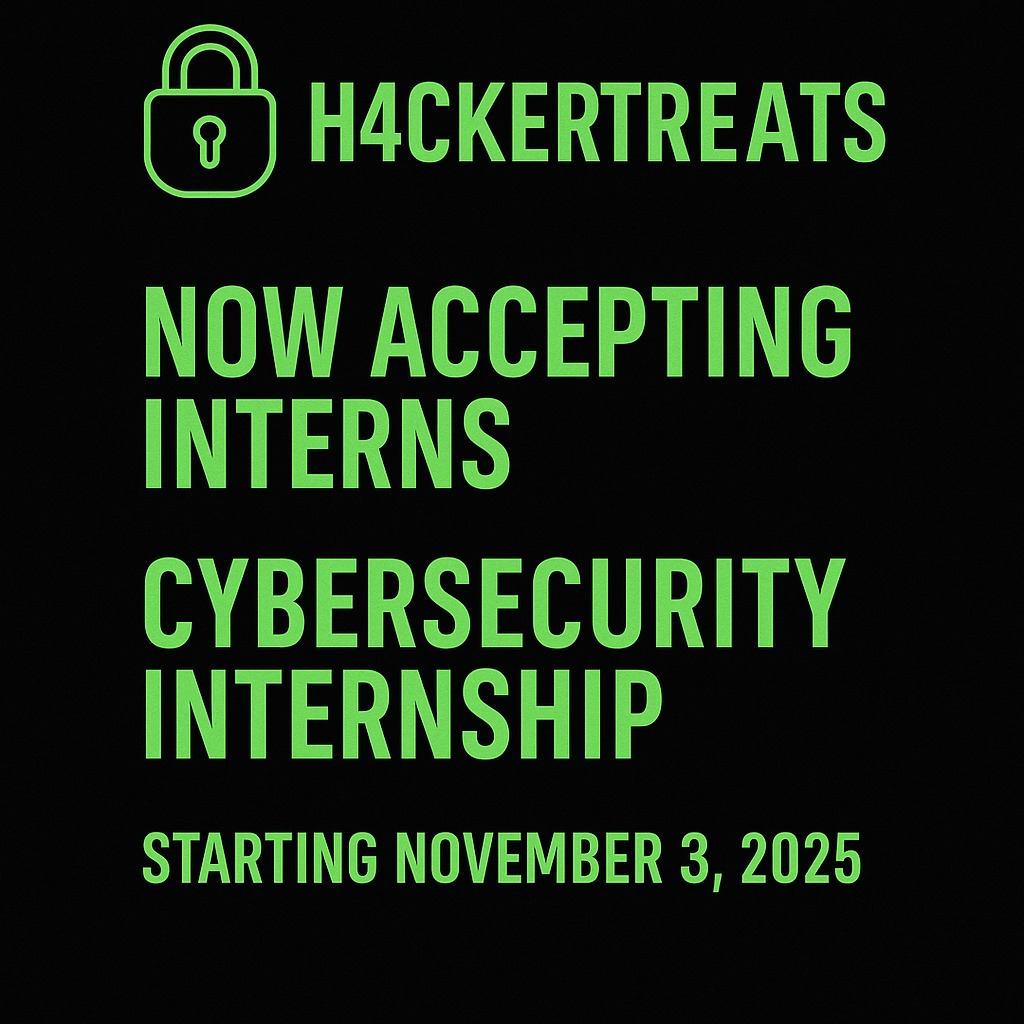Hackerrr_99's tweet image. We’re thrilled to announce that applications are now open for the H4ckerTreats 6-Month Cybersecurity Internship Program, starting November 3rd, 2025!

At H4ckerTreats, we believe in empowering the next generation of cybersecurity minds through hands-on learning, collaboration,…