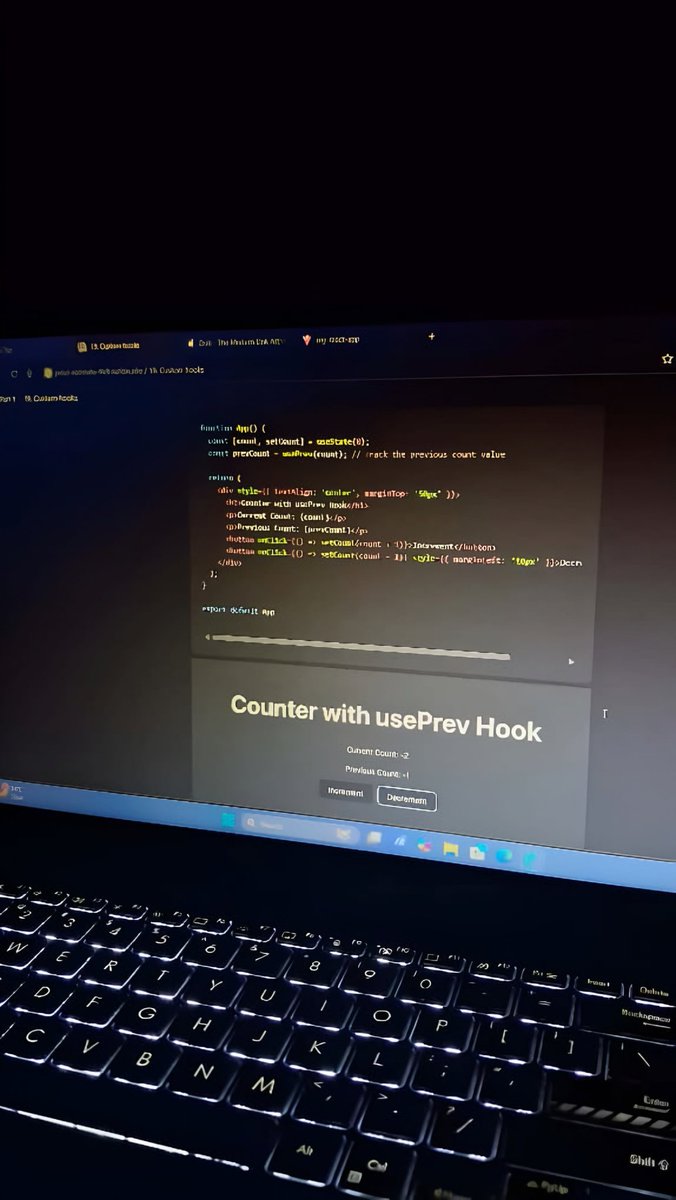iyoushetwt's tweet image. Day 10 of #100DaysOfCode 
>Built a counter app using a custom usePrev hook in React.
>Solved Codeforces problem “Shortest Increasing Path”.
#BuildinPublic
