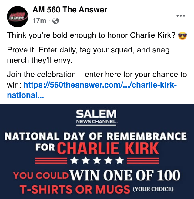 WillClownCar's tweet photo. But are you bold enough to save big on Kirk merch from @SalemMediaGrp Freedom & Faith Store when you inevitably lose, bruh?
"Plus, every entrant receives an exclusive 31% discount code for any “I Am Charlie” t-shirt at https://t.co/4GmPyL1odK"
—w/ @AM560TheAnswer #ArtOfTheGrift https://t.co/sMZs71liF2