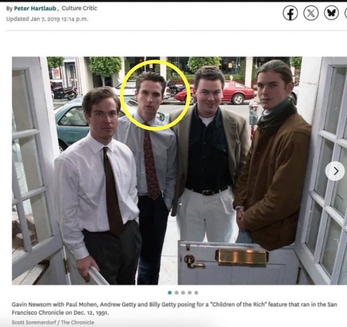 saras76's tweet image. A disturbing photo of Gavin Newsom resurfaces of his troubled youth, growing up in the slums with thugs and suffering through his life in poverty. 
Truly heartbreaking.