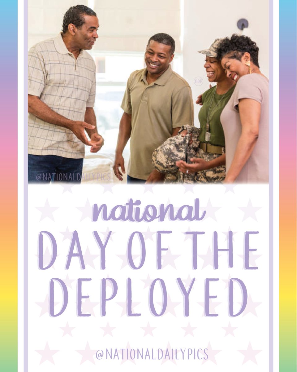 NationalDayPics's tweet image. Happy National Day Of The Deployed! 🇺🇸

Fun Fact: #NationalDayOfTheDeployed was founded in 2006 to honor all deployed military! 

💜💜Follow @NationalDailyPics on instagram for more!💜💜

#DayOfTheDeployed #NationalDayOfTheDeployed2025 #DayOfTheDeployed2025 #NationalDailyPics