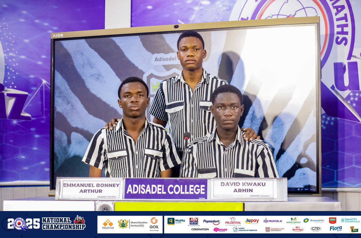 AdisadelCoIIege's tweet image. Congratulations to our exceptional trio on a phenomenal 82-point victory in the #NSMQ 1/8th stage.
Brilliance and teamwork on full display. Keep the momentum and go all the way for the ultimate crown!  #NSMQ2025 #PRIMUS 🦓
