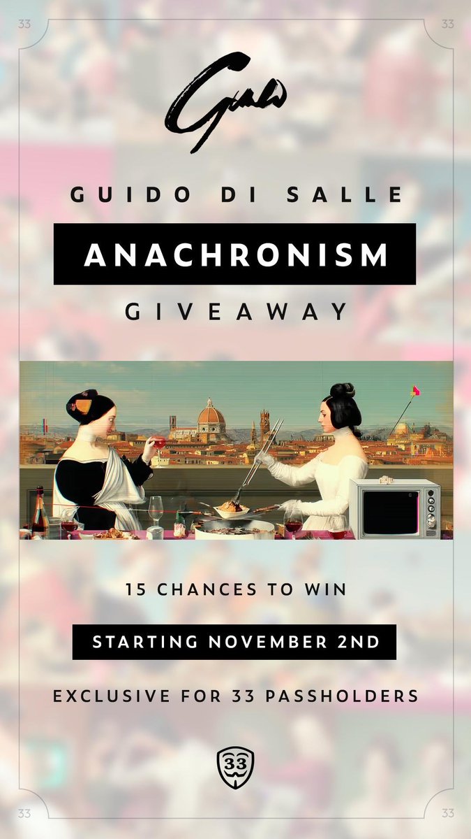 33NFT's tweet image. 🚨Attention 33 fam passholders  

We are back Sunday 2 Nov - with @GuidoDisalle 

This is a FREE event for the @The33Family 

We will be hosting artist quiz and drawings to win one of the 15 unique artworks by Guido 🙌