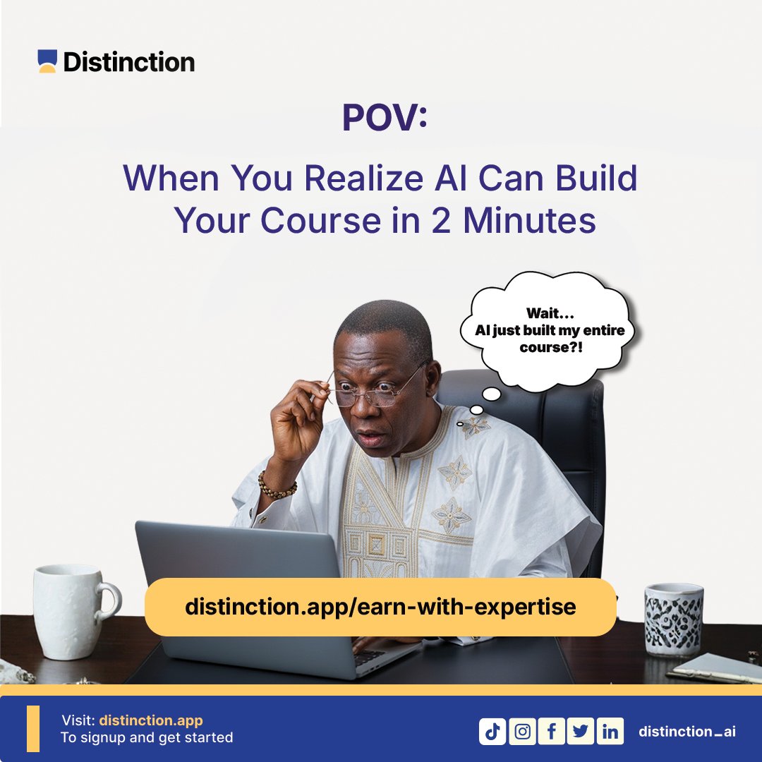 getDistinction's tweet image. That face when you find out you’ve been spending weeks on what AI now does in minutes 😅
Teach smarter, not harder 👉 distinction.app/earn-with-expe…

#CreateAndEarn #CreateWithDistinction #FlexiSAF