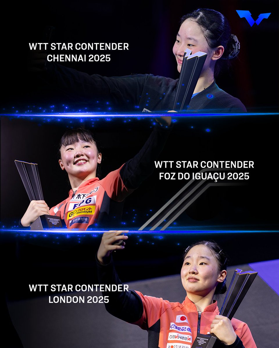 WTTGlobal's tweet image. 🏆🇮🇳🇧🇷🏴󠁧󠁢󠁥󠁮󠁧󠁿

Miwa Harimoto has claimed 3 out of the 5 #WTTStarContender Women&apos;s Singles titles so far this 2025 season - what a feat 👏

#WTTLondon #TableTennis