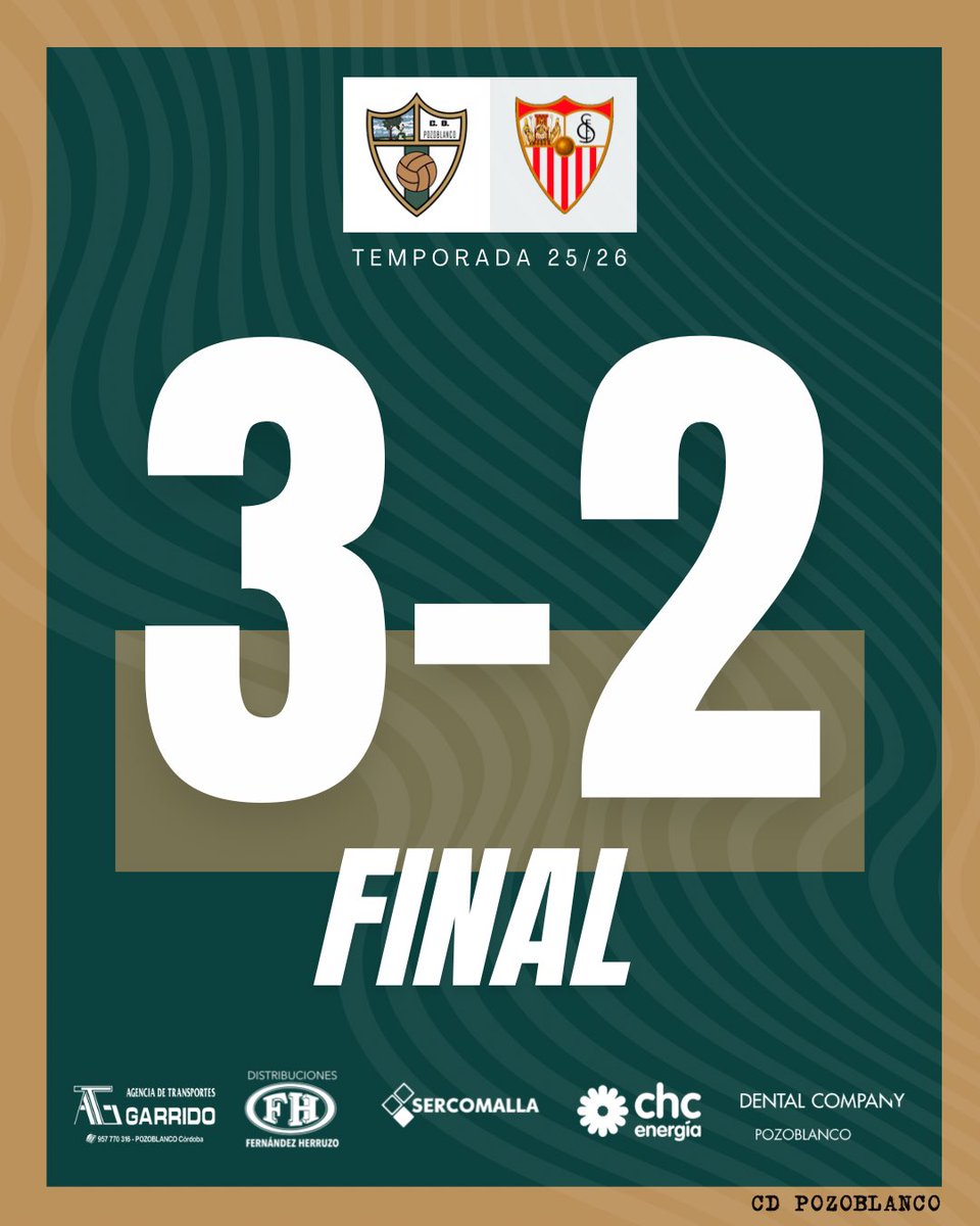 ⏱90’. ¡FINAL FINAL FINAL FINAL FINAL FINAAAAAAAAAAAAAL DEL PARTIDOOOOOOOOOOOOO! 

🟠⚫️ #PozoblancoSevillaC 3-2 🤍