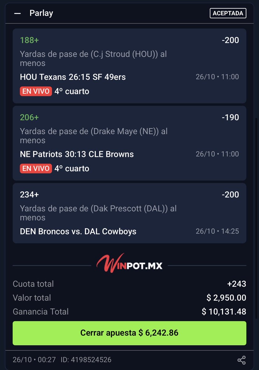 VAMOOOOOS 👏👏👏👏

Cj stroud ✅✅✅
Drake maye ✅✅

Si cobramos voy a soltar $1000 pesos entre los que dejen su 🔁y❤️