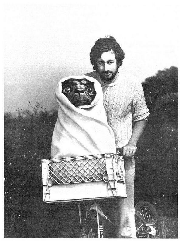 Steven Spielberg on set with E.T. in 1982.